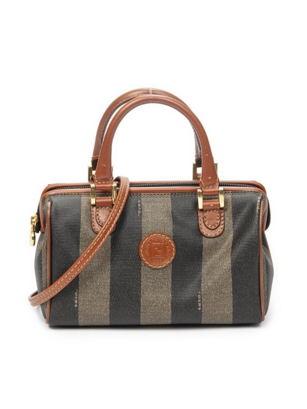 Fendi Frame Boston Brown Black Pecan Stripe Canvas